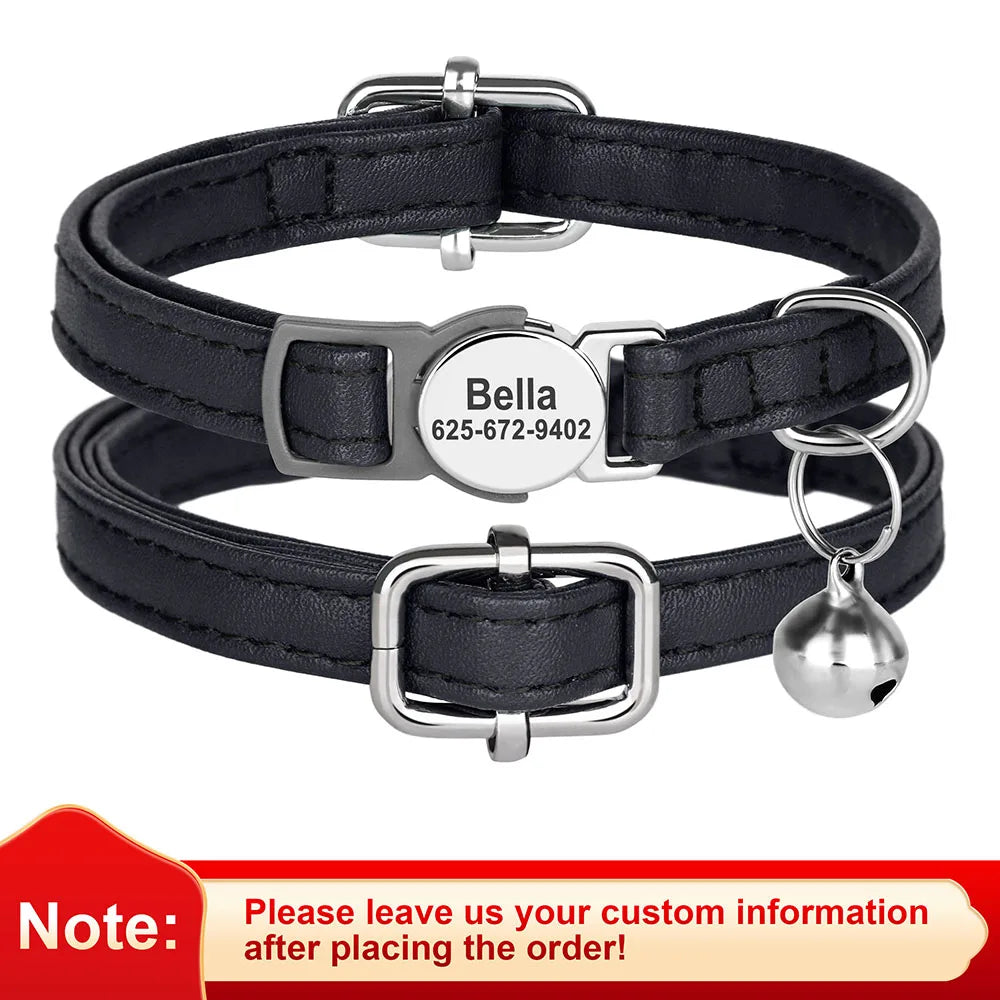 Custom Cat Collar PU Leather Cats Collars Necklace Safety Breakaway Pet Kitten Puppy Collars Anti-lost for Cats Free Engraved David's Mall-Pet Products Supplier