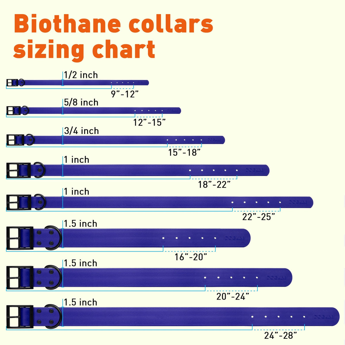 BioThane Waterproof Dog Collar - XS: L 12"-15" x W 5/8" - Black OR Brass Hardware