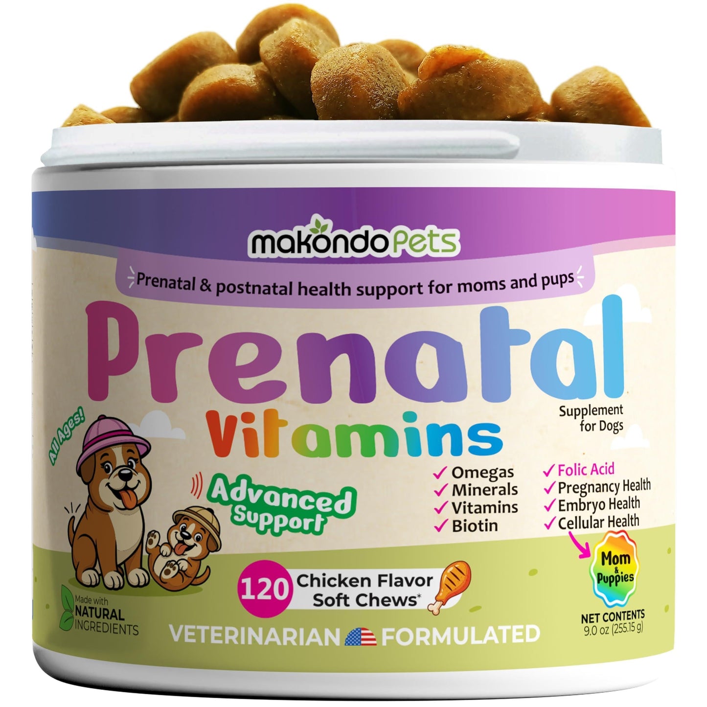 Dog Prenatal Vitamins Soft Chews Folic Acid Zinc DHA EPA