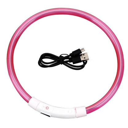 Usb Rechargeable Glow-In-The-Dark Pet Collar With Three Flashing Modes Dog Hugs Cat