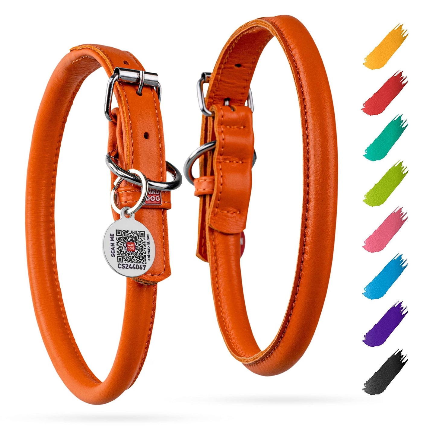 Rolled Leather Dog Collar Padded Small Dogs Orange