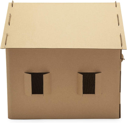 Pet Furniture for Cats and Kittens - Gingerbread House Corrugated Cat Scratcher Hideout with Catnip, Cardboard (Brown), One Size