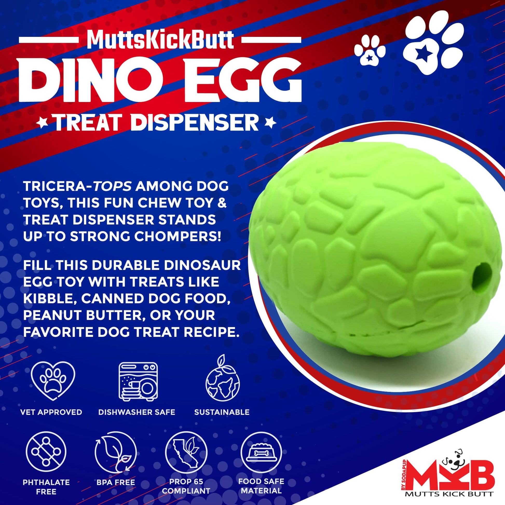 SodaPup Dinosaur Egg Dog Chew Toy and Treat Dispenser