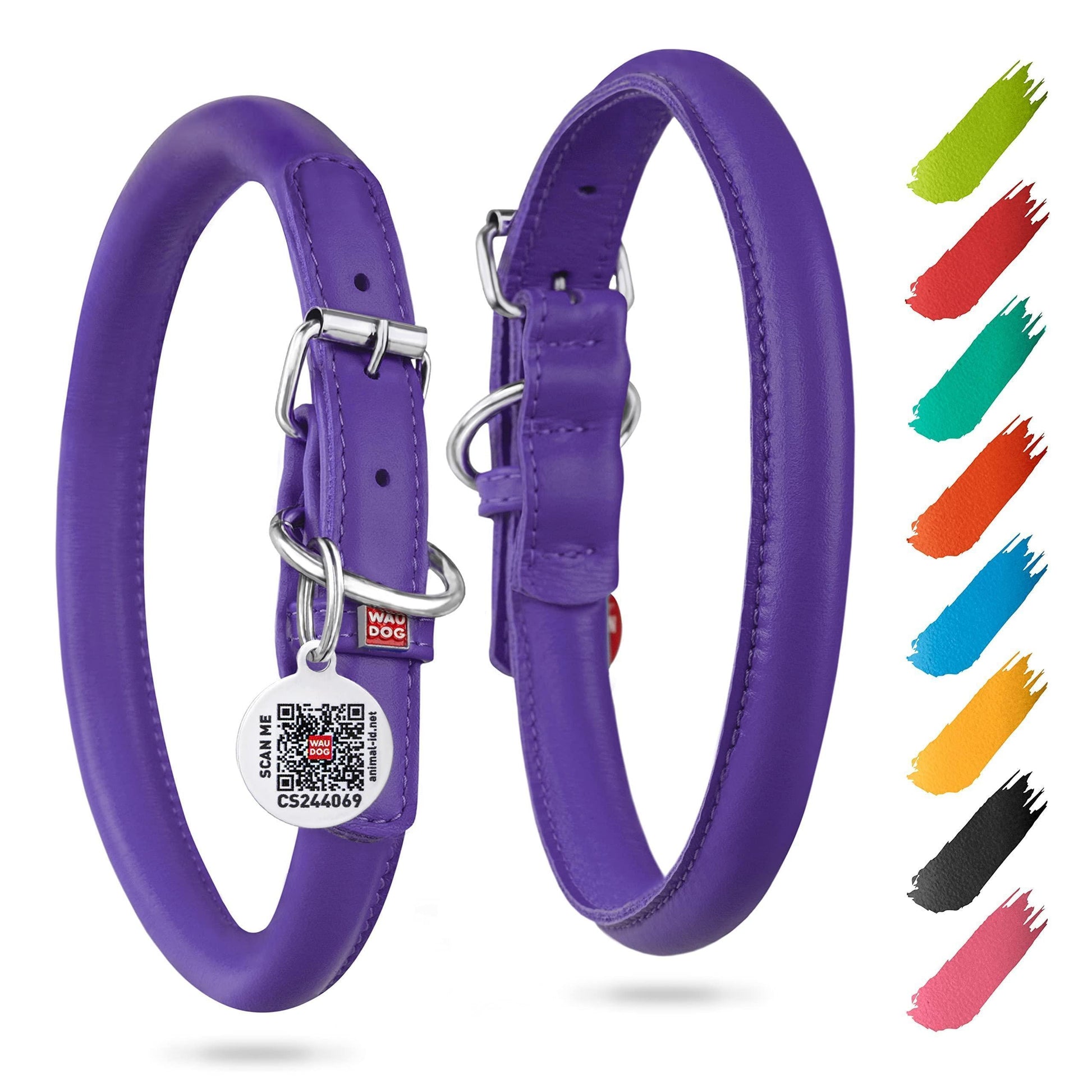 Purple Rolled Leather Dog Collar Padded