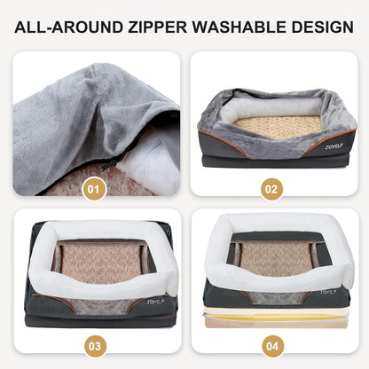 Large Memory Foam Dog Bed, Orthopedic Dog Bed & Sofa with Removable Washable Cover and Squeaker Toy as Gift