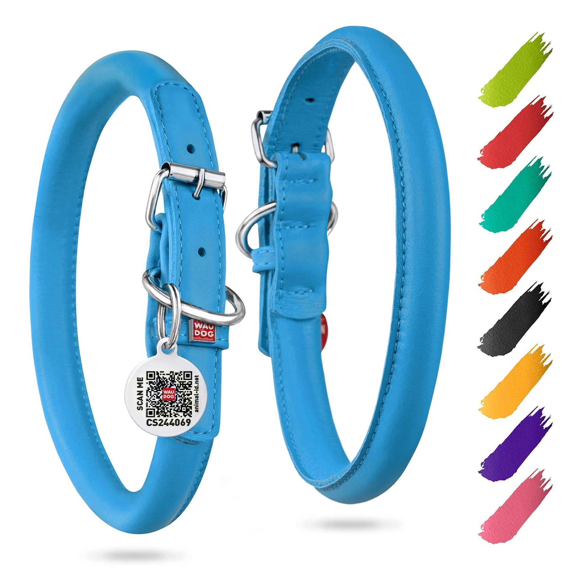 Blue Ultra Soft Rolled Leather Dog Collar Padded Medium Dogs