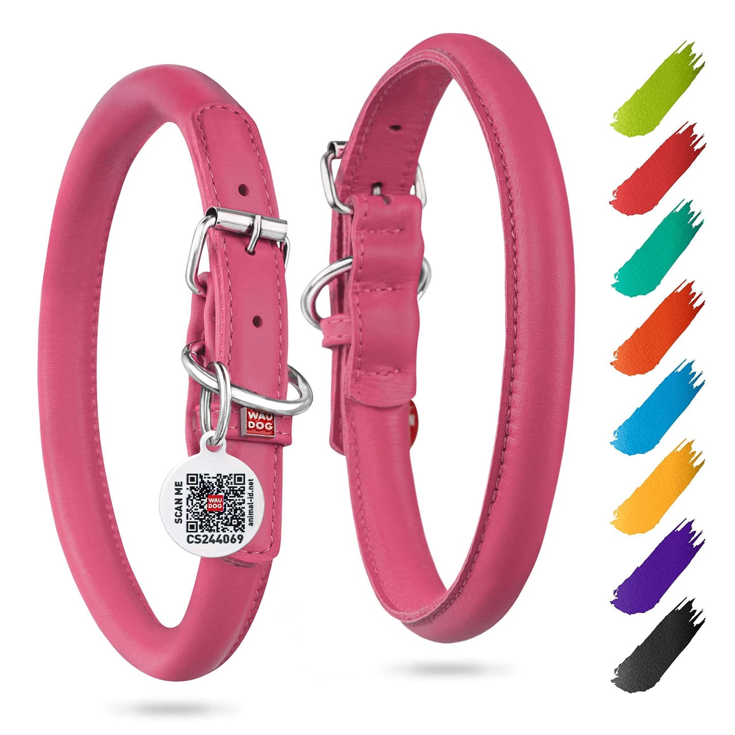 Pink Rolled Leather Dog Collar Padded