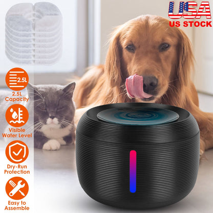 Smart Pet Water Fountain 2.5L with LED Light and Replaceable Filters