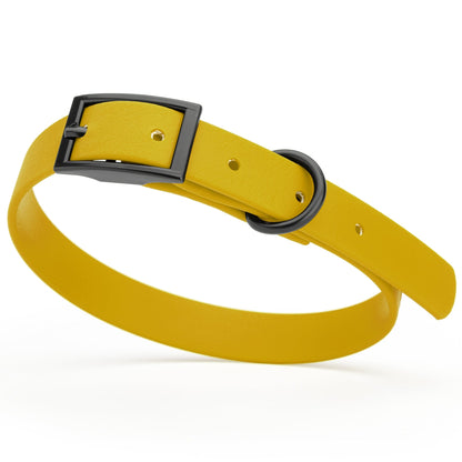 BioThane Waterproof Dog Collar - XS: L 12"-15" x W 5/8" - Black OR Brass Hardware