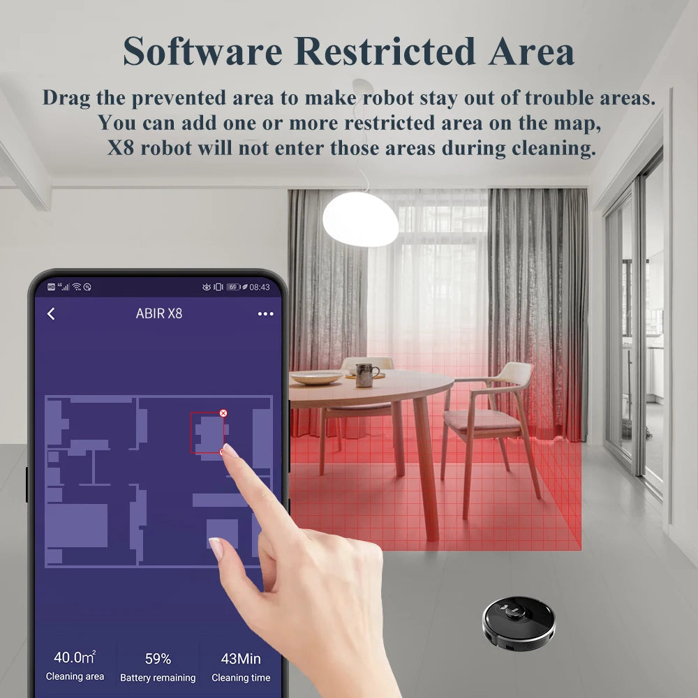 ABIR X8 Robot Vacuum Cleaner ,Laser System, Multiple Floors Maps, Zone Cleaning,Restricted Area Setting for Home Carpet Cleaning ABIR Official Store
