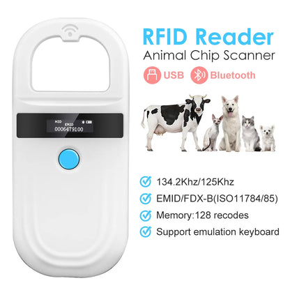 Handheld 134.2KHz 125kHz Animal RFID Reader Pet Cat Dog Microchip Scanner FDX-B Glass Chip USB/Bluetooth Tag Reader with Tags Boland999 Security Store