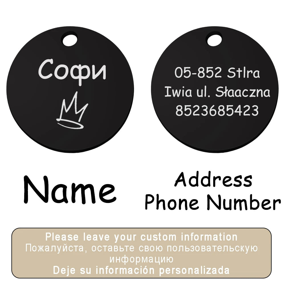 Personalized Pet Cat Dog Name Collar Accessories Circle Custom Engraved ID Tag Necklace Chain Charm Supplies For Dog Product PUPRETTY Store