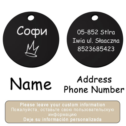Personalized Pet Cat Dog Name Collar Accessories Circle Custom Engraved ID Tag Necklace Chain Charm Supplies For Dog Product PUPRETTY Store