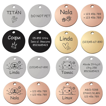 Personalized Pet Cat Dog Name Collar Accessories Circle Custom Engraved ID Tag Necklace Chain Charm Supplies For Dog Product PUPRETTY Store