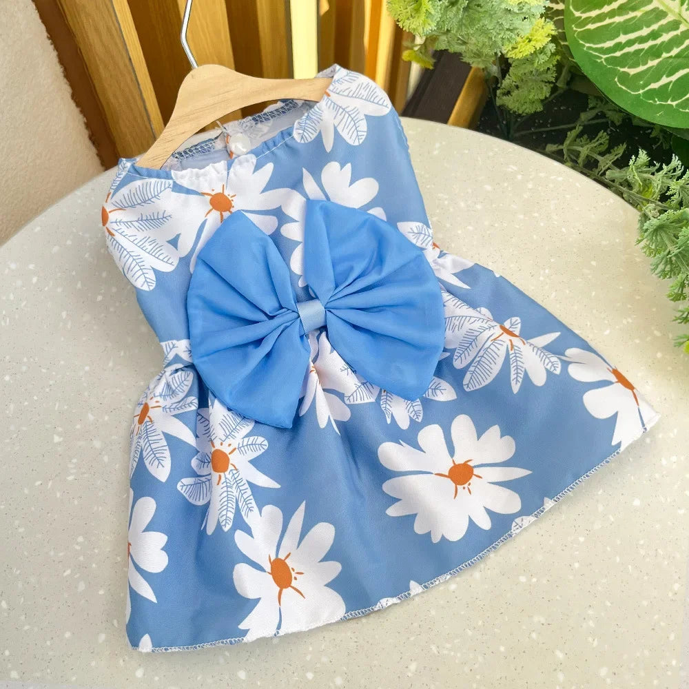 Dog Princess Dress Summer Kitten Pet Skirt Cute Printed Bow Lace Dog Dresses for Small Medium Puppies Poodle Chihuahua Apparel China Pets Store