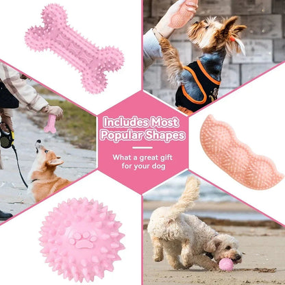 Dog Chew Toys for Cleaning Teeth Pink Soft Rubber Bone Funny Ball Interactive Donut Treat Set for Small Medium Dogs Pet Gifts Shop1103191158 Store