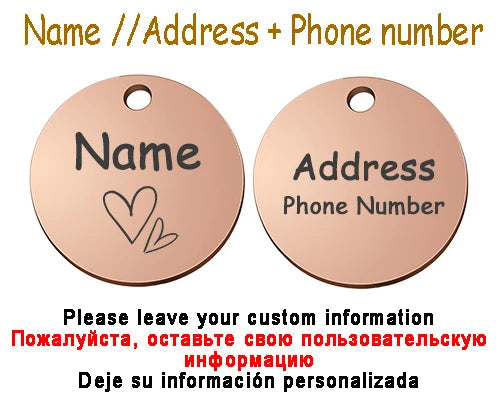 Personalized Pet Cat Dog Name Collar Accessories Circle Custom Engraved ID Tag Necklace Chain Charm Supplies For Dog Product PUPRETTY Store