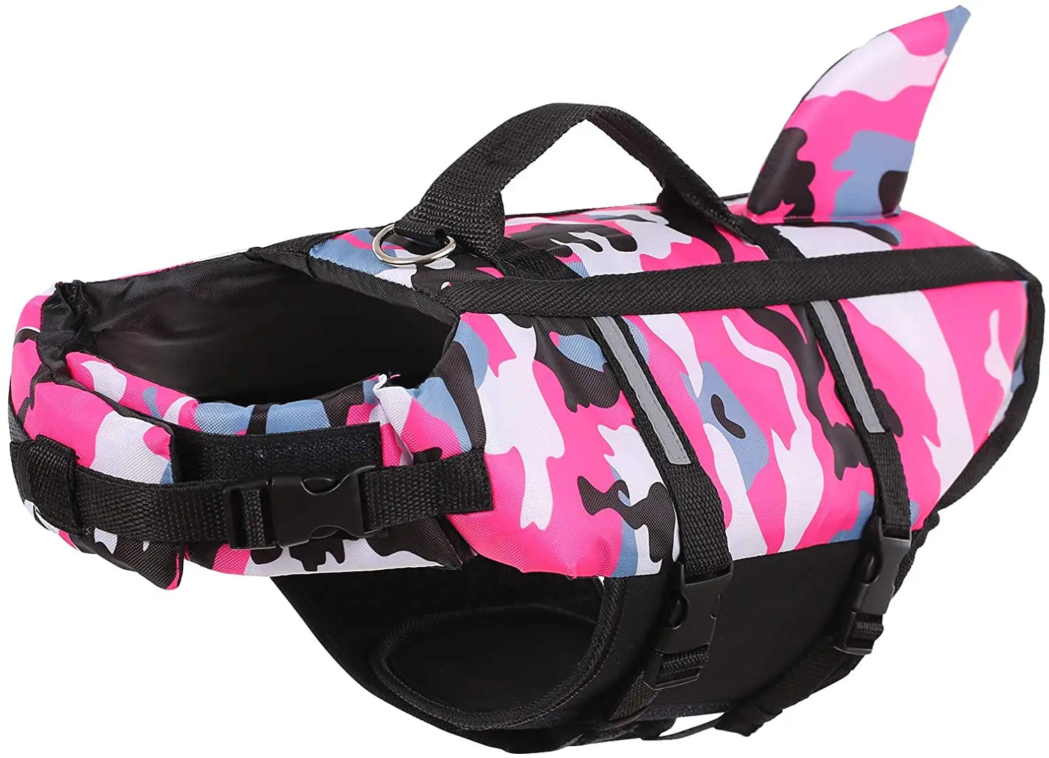 Pet Dog Life Jacket Vest Clothes Life Vest Collar Harness Pet Dog Swimming Summer Swimwear Clothes Camouflage Shark Blue Fuchsia PetGuider Store