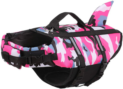 Pet Dog Life Jacket Vest Clothes Life Vest Collar Harness Pet Dog Swimming Summer Swimwear Clothes Camouflage Shark Blue Fuchsia PetGuider Store