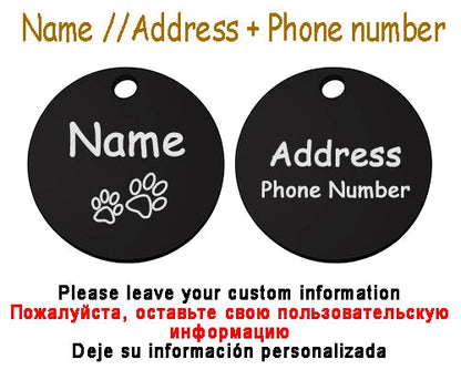 Personalized Pet Cat Dog Name Collar Accessories Circle Custom Engraved ID Tag Necklace Chain Charm Supplies For Dog Product PUPRETTY Store