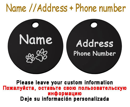 Personalized Pet Cat Dog Name Collar Accessories Circle Custom Engraved ID Tag Necklace Chain Charm Supplies For Dog Product PUPRETTY Store