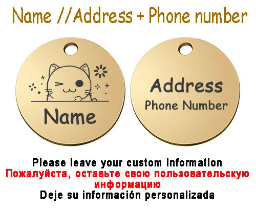 Personalized Pet Cat Dog Name Collar Accessories Circle Custom Engraved ID Tag Necklace Chain Charm Supplies For Dog Product PUPRETTY Store