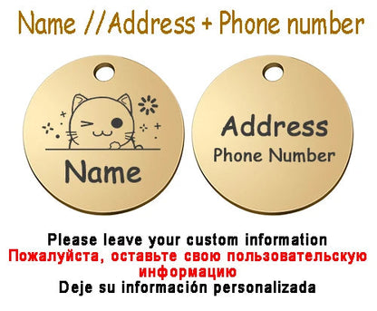 Personalized Pet Cat Dog Name Collar Accessories Circle Custom Engraved ID Tag Necklace Chain Charm Supplies For Dog Product PUPRETTY Store