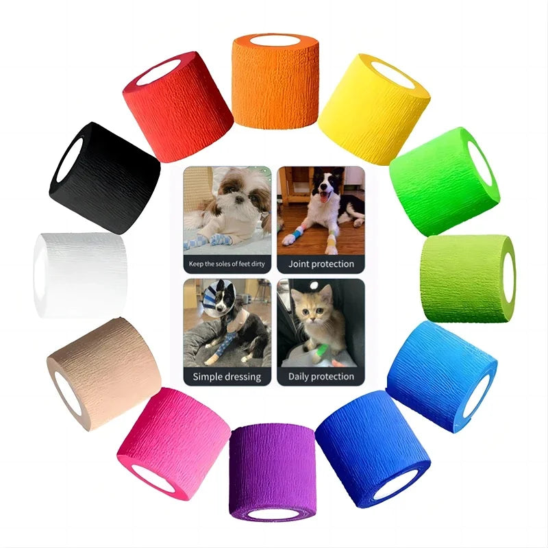 Pet Bandages Anti-fouling Devices Self-adhesive Elastic Bandage Outside Foot Protective Hair Free Cloth Straps for Cats and Dogs - My Pet Store