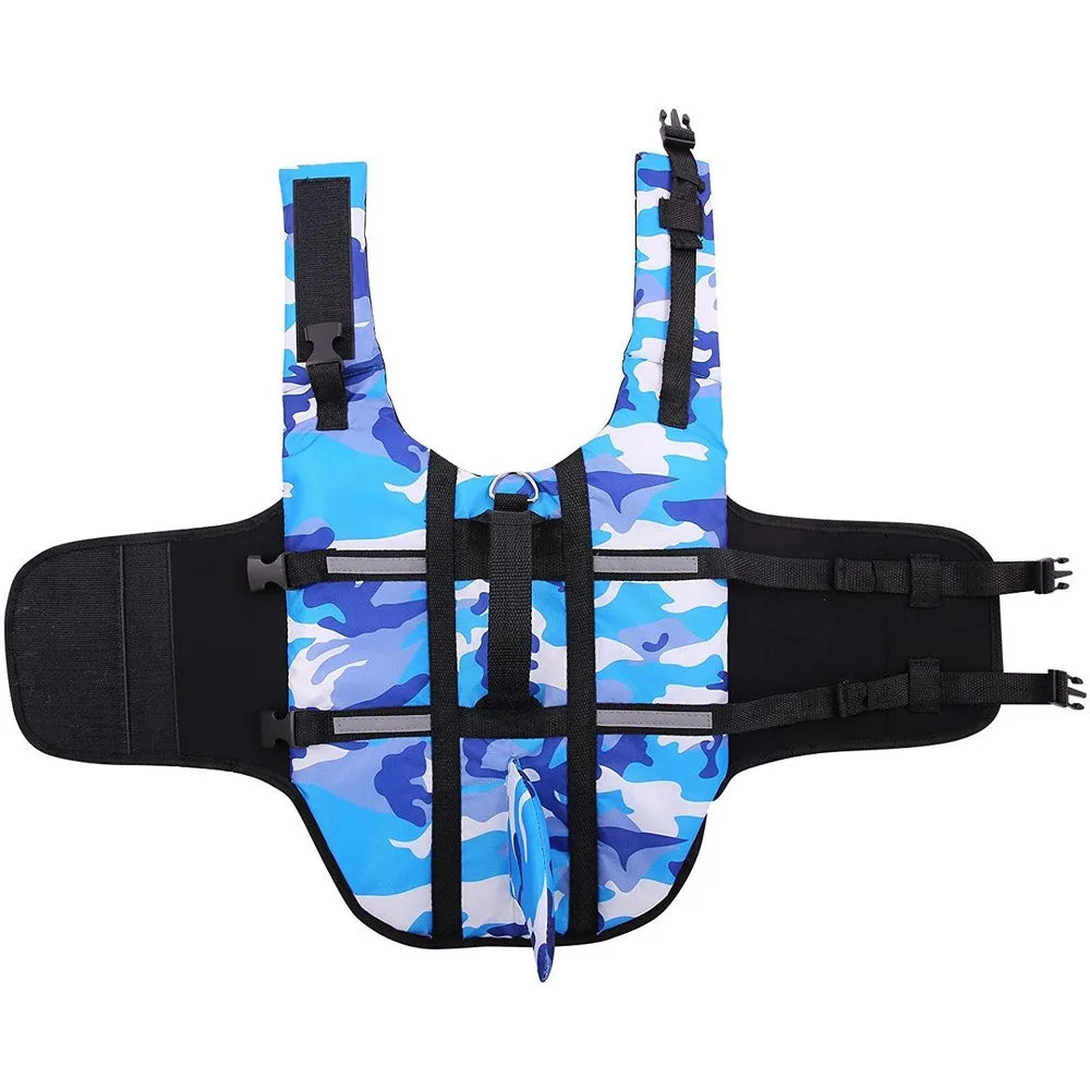 Pet Dog Life Jacket Vest Clothes Life Vest Collar Harness Pet Dog Swimming Summer Swimwear Clothes Camouflage Shark Blue Fuchsia PetGuider Store