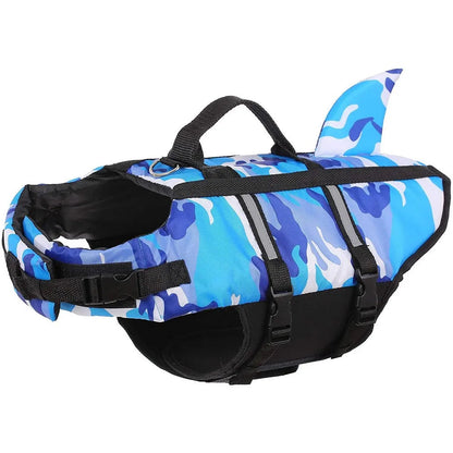 Pet Dog Life Jacket Vest Clothes Life Vest Collar Harness Pet Dog Swimming Summer Swimwear Clothes Camouflage Shark Blue Fuchsia PetGuider Store
