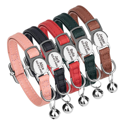 Custom Cat Collar PU Leather Cats Collars Necklace Safety Breakaway Pet Kitten Puppy Collars Anti-lost for Cats Free Engraved David's Mall-Pet Products Supplier