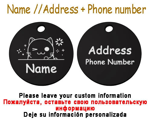 Personalized Pet Cat Dog Name Collar Accessories Circle Custom Engraved ID Tag Necklace Chain Charm Supplies For Dog Product PUPRETTY Store