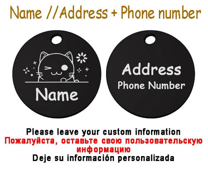 Personalized Pet Cat Dog Name Collar Accessories Circle Custom Engraved ID Tag Necklace Chain Charm Supplies For Dog Product PUPRETTY Store