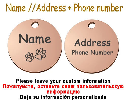Personalized Pet Cat Dog Name Collar Accessories Circle Custom Engraved ID Tag Necklace Chain Charm Supplies For Dog Product PUPRETTY Store