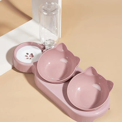 Pet Bowls With Water Feeder, 3 In 1 Ear Design Tilted Cat Water And Food Bowl Set With Gravity Water Bottle For Neck Protection Stone's Store