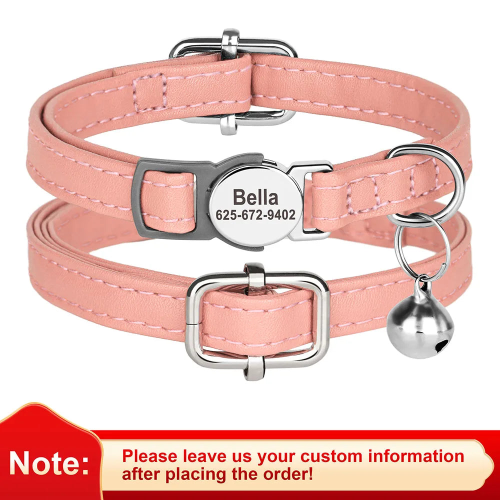 Custom Cat Collar PU Leather Cats Collars Necklace Safety Breakaway Pet Kitten Puppy Collars Anti-lost for Cats Free Engraved David's Mall-Pet Products Supplier