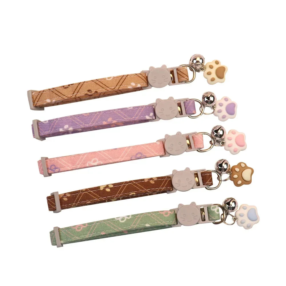 Cute Neck Pet Collar with Bell for Small Dogs Puppy Kitten Stuff Things Accessories Adjustable Footprint Cat Breakaway Collar Bobit Store