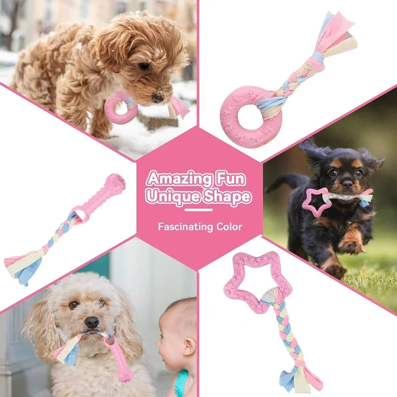 Dog Chew Toys for Cleaning Teeth Pink Soft Rubber Bone Funny Ball Interactive Donut Treat Set for Small Medium Dogs Pet Gifts Shop1103191158 Store