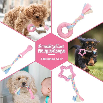 Dog Chew Toys for Cleaning Teeth Pink Soft Rubber Bone Funny Ball Interactive Donut Treat Set for Small Medium Dogs Pet Gifts Shop1103191158 Store