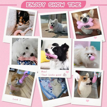 Dog Chew Toys for Cleaning Teeth Pink Soft Rubber Bone Funny Ball Interactive Donut Treat Set for Small Medium Dogs Pet Gifts Shop1103191158 Store