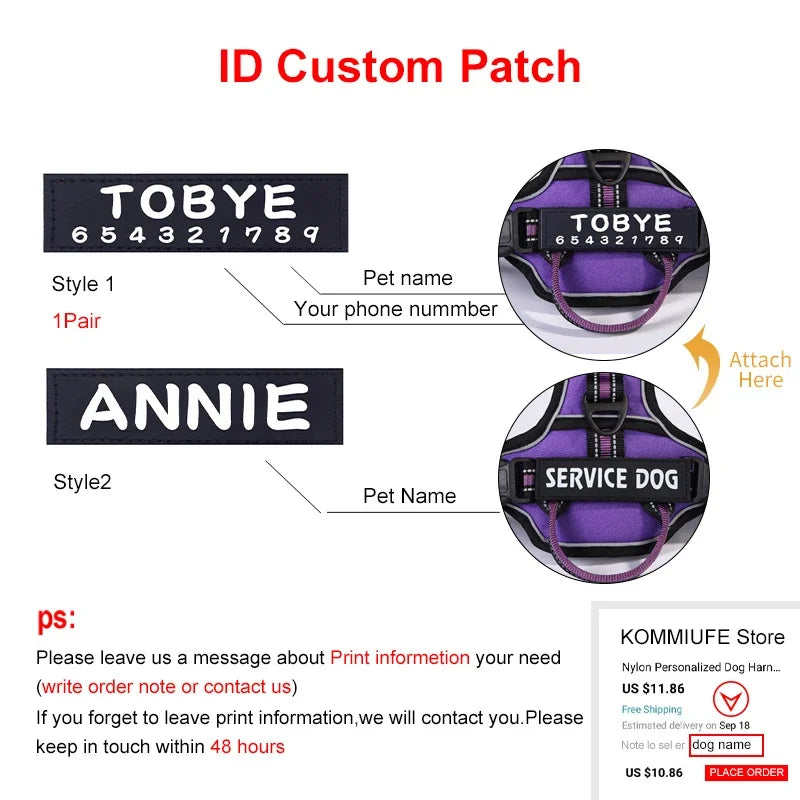 Nylon Adjustable Dog Harness Personalized Dog Harness Vest Reflective Breathable Pet Harness Leash For Small Medium Large Dogs KOMMILIFE Official Store