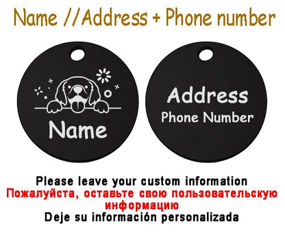 Personalized Pet Cat Dog Name Collar Accessories Circle Custom Engraved ID Tag Necklace Chain Charm Supplies For Dog Product PUPRETTY Store