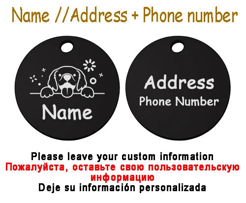 Personalized Pet Cat Dog Name Collar Accessories Circle Custom Engraved ID Tag Necklace Chain Charm Supplies For Dog Product PUPRETTY Store