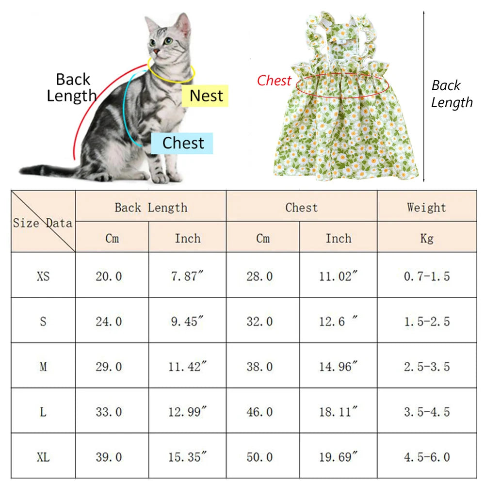 Summer Cotton Sphynx Cat Suspender Skirt Love Flower Pet Princess Dresses for Cats Gotas Katten Kedi Dog Dress mascotas Clothes XWangPet Store