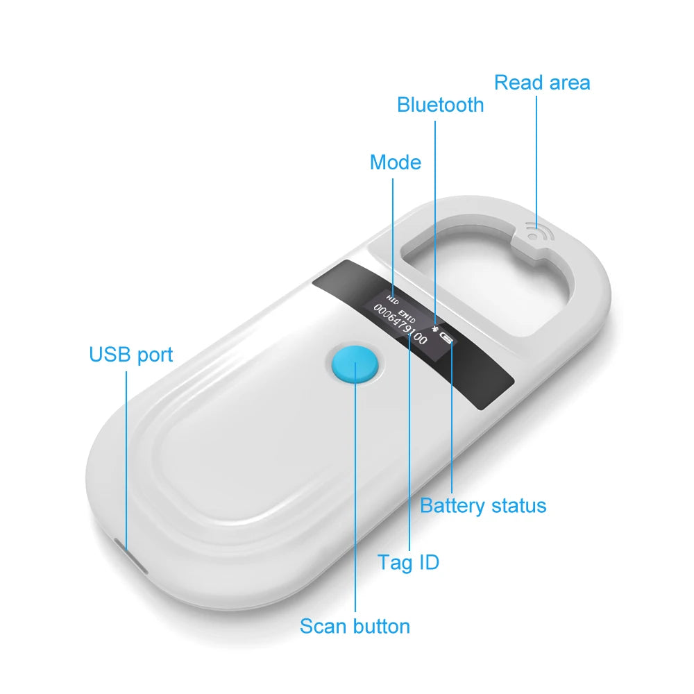 Handheld 134.2KHz 125kHz Animal RFID Reader Pet Cat Dog Microchip Scanner FDX-B Glass Chip USB/Bluetooth Tag Reader with Tags Boland999 Security Store