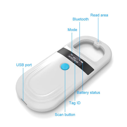 Handheld 134.2KHz 125kHz Animal RFID Reader Pet Cat Dog Microchip Scanner FDX-B Glass Chip USB/Bluetooth Tag Reader with Tags Boland999 Security Store