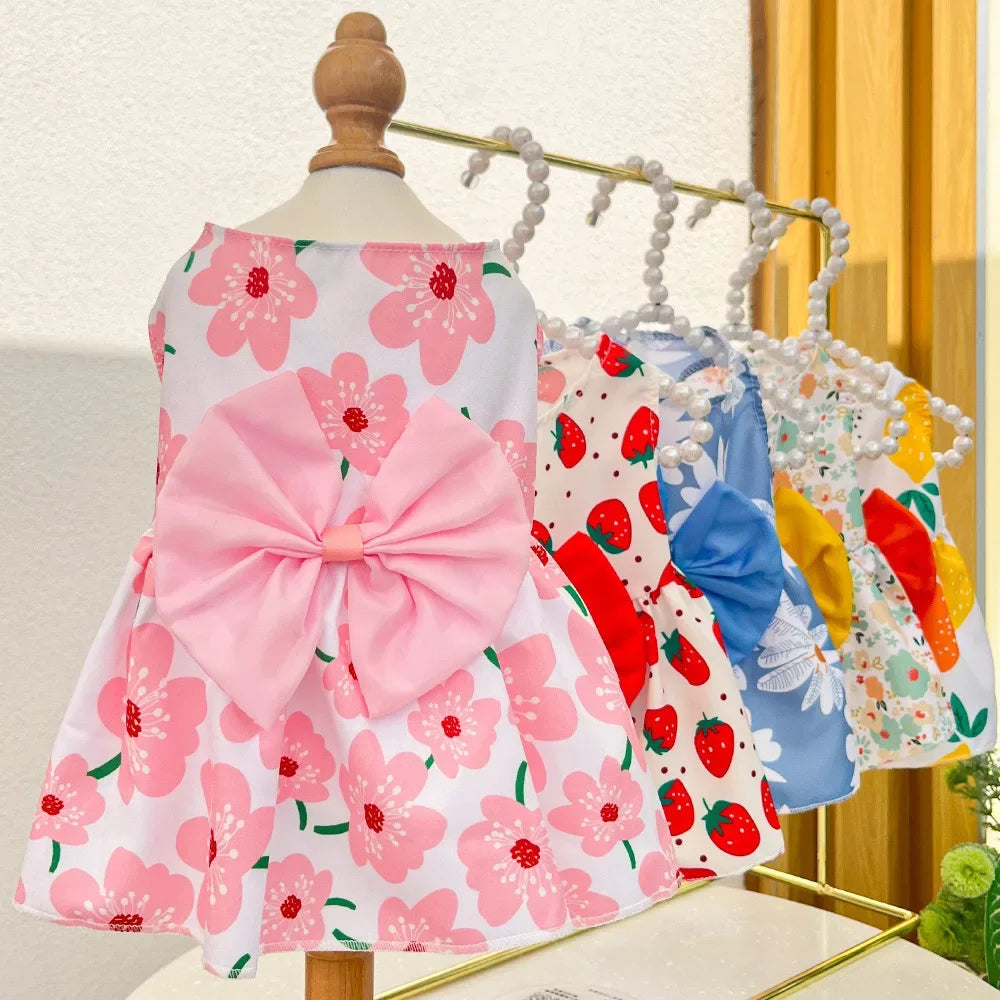 Dog Princess Dress Summer Kitten Pet Skirt Cute Printed Bow Lace Dog Dresses for Small Medium Puppies Poodle Chihuahua Apparel China Pets Store