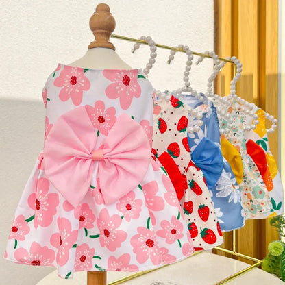 Dog Princess Dress Summer Kitten Pet Skirt Cute Printed Bow Lace Dog Dresses for Small Medium Puppies Poodle Chihuahua Apparel China Pets Store