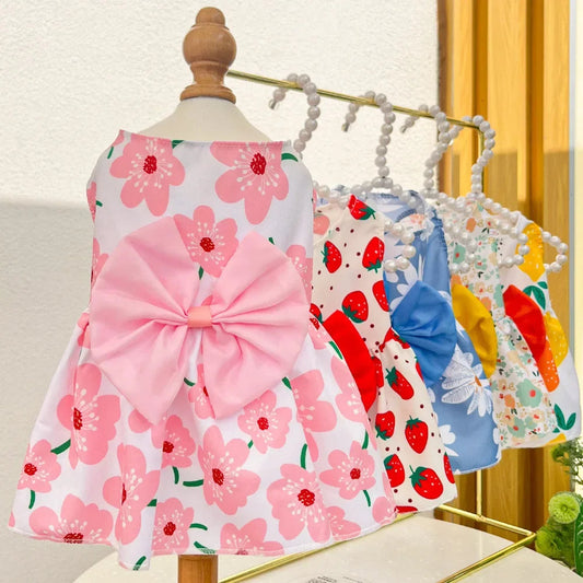 Dog Princess Dress Summer Kitten Pet Skirt Cute Printed Bow Lace Dog Dresses for Small Medium Puppies Poodle Chihuahua Apparel China Pets Store