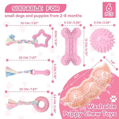 Dog Chew Toys for Cleaning Teeth Pink Soft Rubber Bone Funny Ball Interactive Donut Treat Set for Small Medium Dogs Pet Gifts Shop1103191158 Store